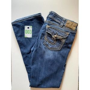 Silver Jeans Womens 31x34 Blue Suki Surplus Boot Cut Button Pockets Stretch